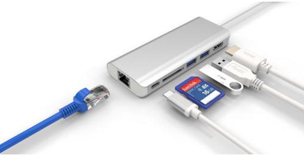 Adapt Combo USB-C M vers 2xUSB3.0 A F+HDMI F+RJ45+carte SD -0.2m EOL